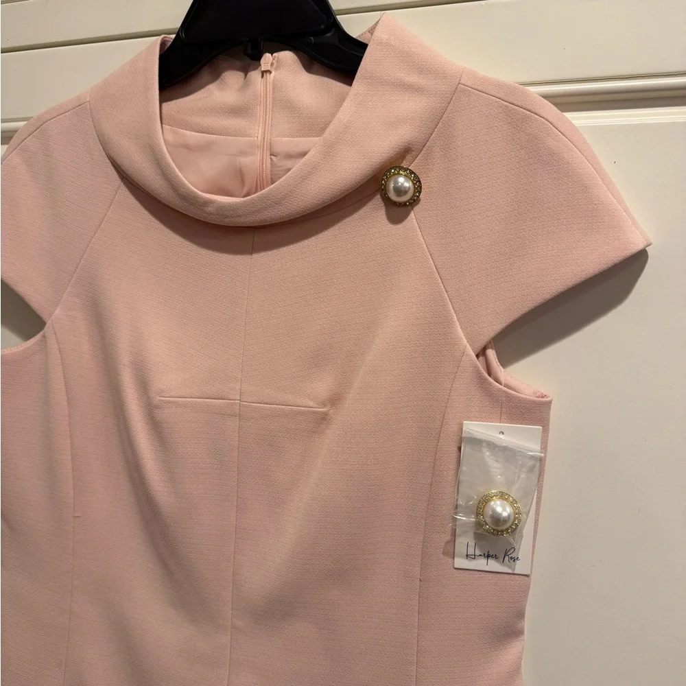 Harper Rose Blush A Line Roll Neck Dress - Picture 3 of 7